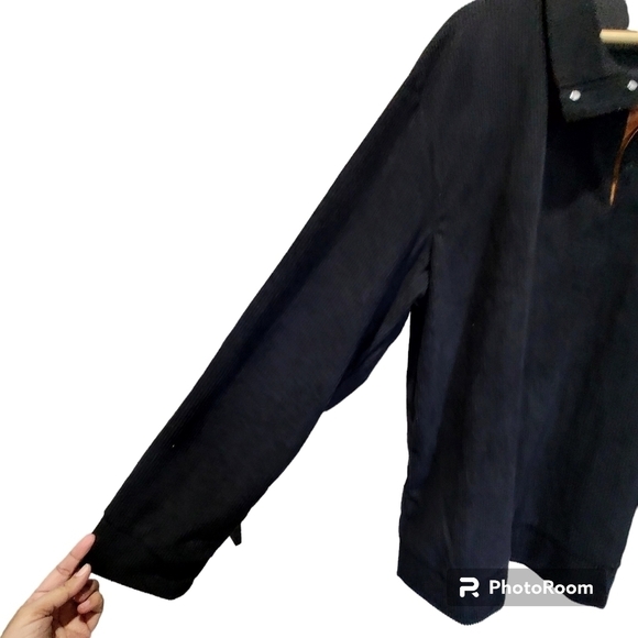 2XL Men's Black Corduroy Long Sleeve Netal Buttons Suede Elbow Patch - Picture 4 of 5
